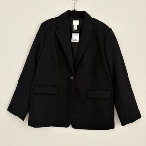 H&M Women's Black Loose-fit Blazer Fabric Single Button Closure Size Medium NWT